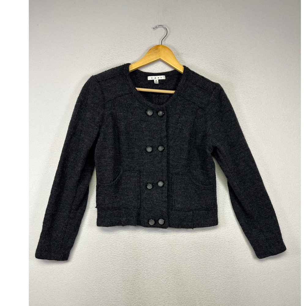 Dark Academia Cabi Womens Size M Charcoal Gray 100% Wool Double Breasted Jacket